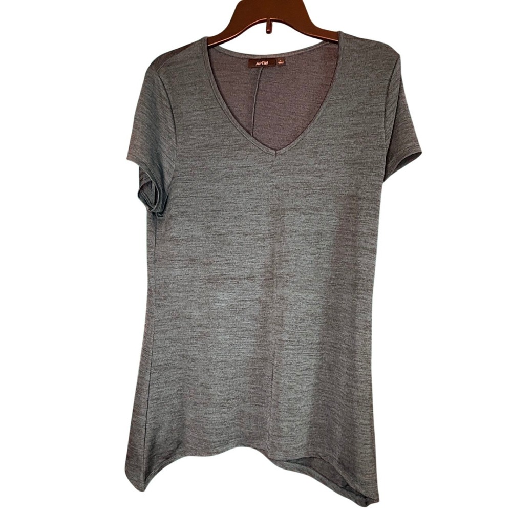 Apt 9 Womens Teal Blue V-Neck Sharkbite Hem Short Sleeve Tunic Top Large